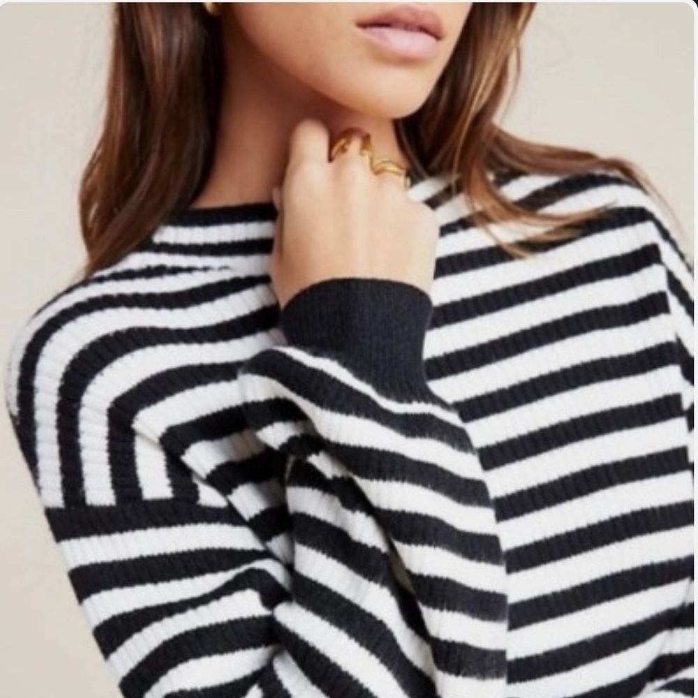 Anthropologie Sydney balloon-sleeved striped sweater sz L black white